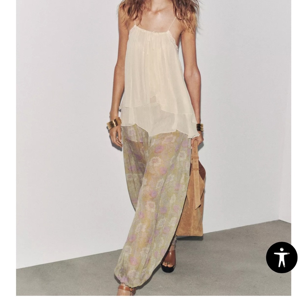 Zara Cream and Tan Trousers with Balloon Silhouette